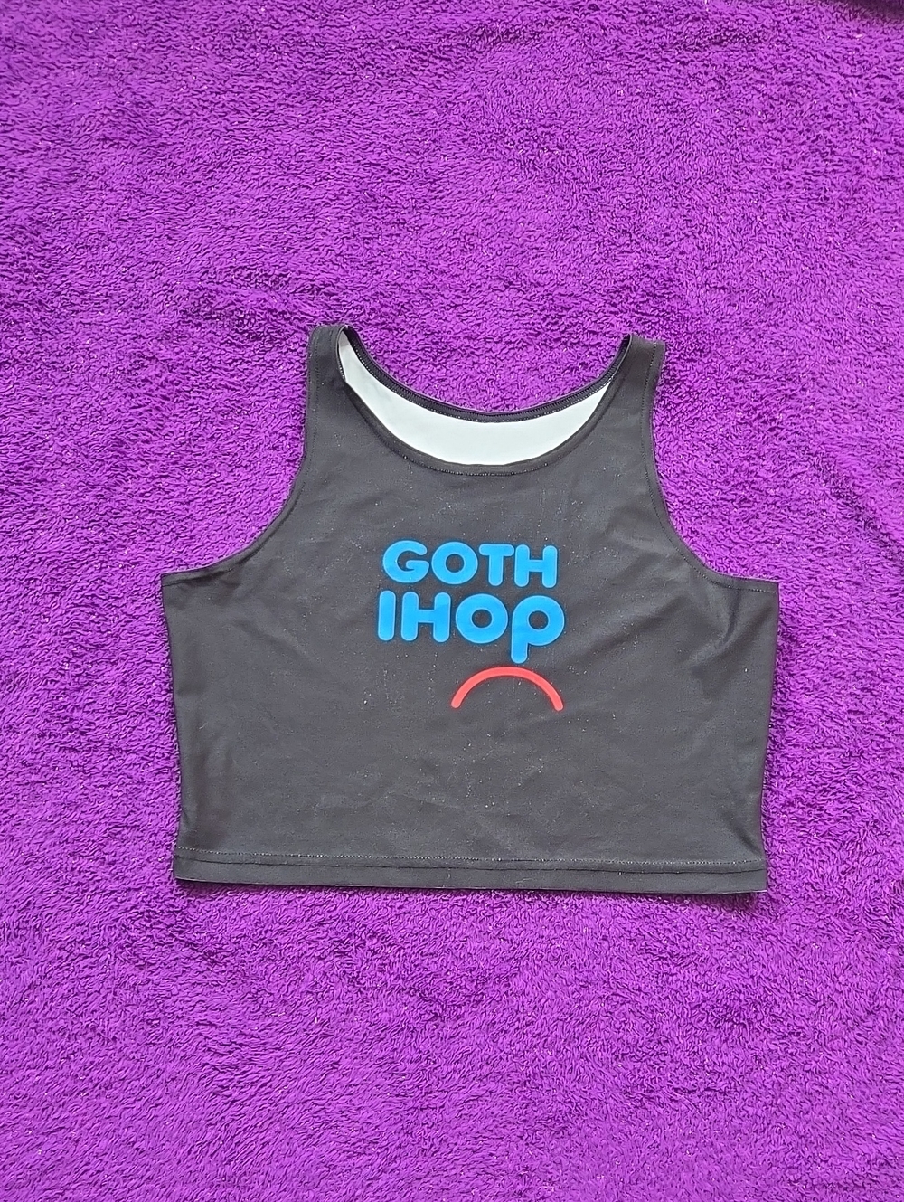 Goth IHOP Graphic Black Crop Tank Top